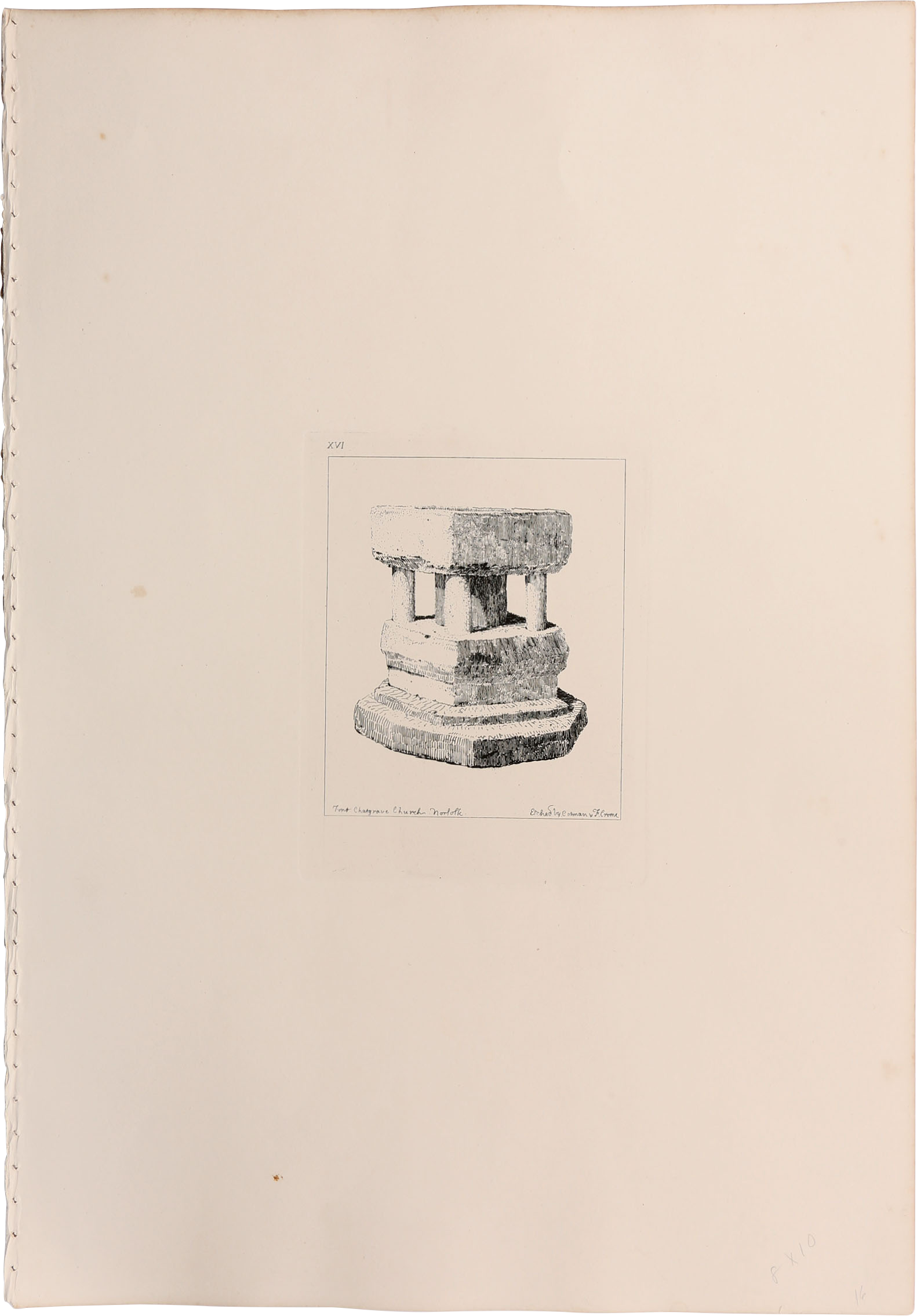 COTMAN: FONT CHARGRAVE CHURCH NORFOLK. John Sell Cotman (1782-1842) - Fagan Arms