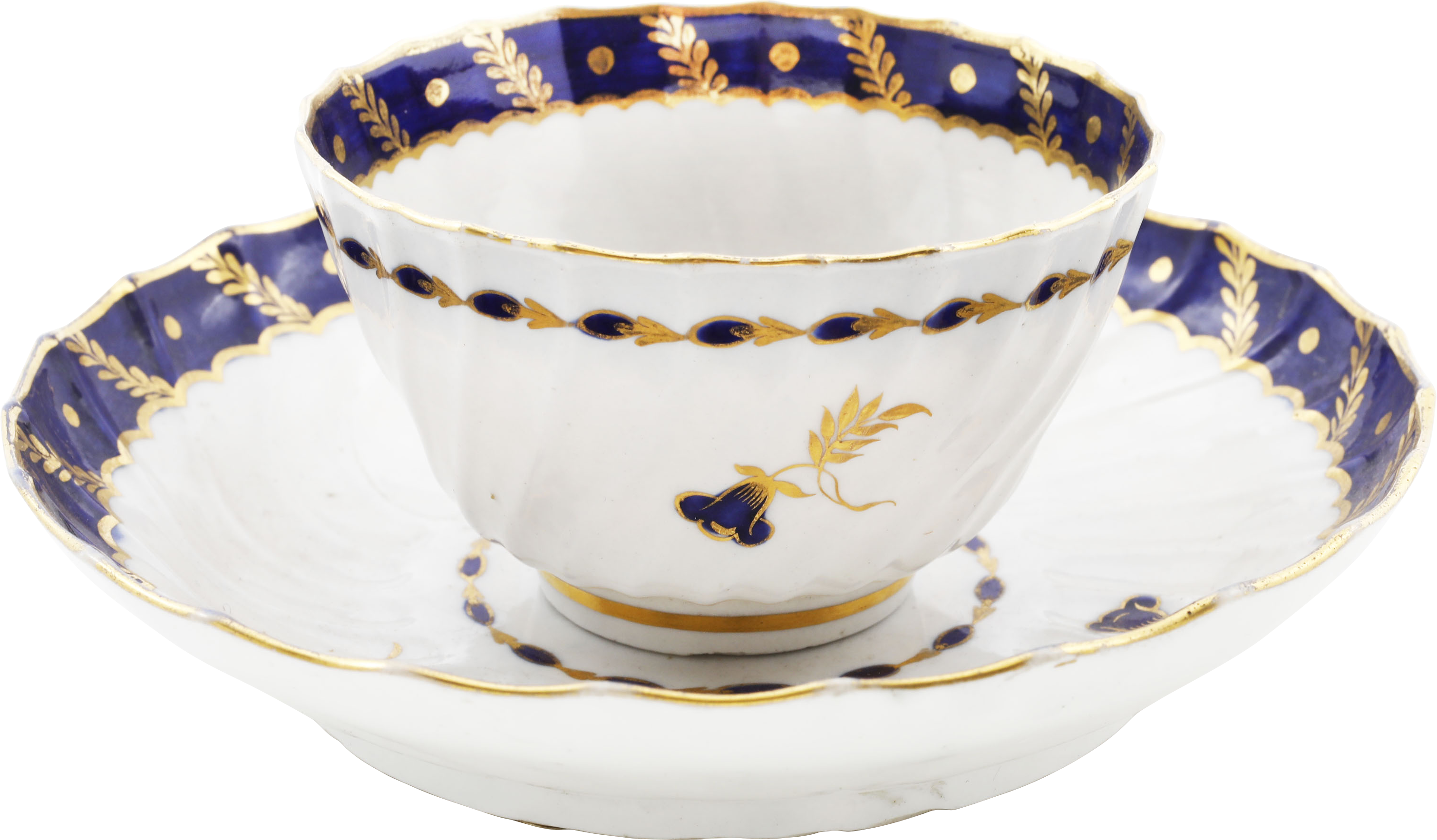 SECOND PERIOD WORCESTER TEA CUP AND SAUCER 1783-88 - Fagan Arms