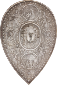 MAGNIFICENT VICTORIAN COPY OF AN ITALIAN PARADE SHIELD OF THE THIRD QUARTER OF THE 16TH CENTURY