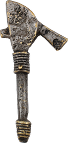 ASHANTI FIGURAL GOLD WEIGHT, BATTLE AXE.  C.1900, ex: Sir Cecil Armitage Collection