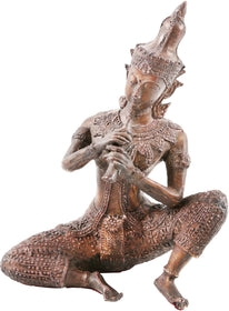 VINTAGE THAI TEMPLE FIGURE OF A MALE PLAYING A FLUTE