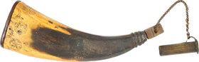 SCOTTISH HORN POWDER FLASK, DATED 1770