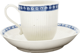 WORCESTER PORCELAIN EYE BORDER RIBBED COFFEE CUP AND SAUCER C.1770