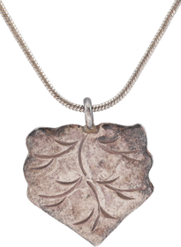 TIBETAN SILVER AMULET BODHI LEAF