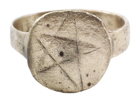MEDIEVAL SORCERER'S PENTAGRAM RING, C.500-900 AD, SIZE 8 1/4