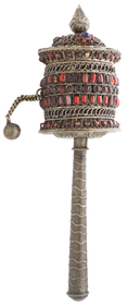 SUPERB STONE ENCRUSTED TIBETAN PRAYER WHEEL
