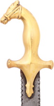 INDOPERSIAN HORSE HEAD SHAMSHIR WITH FLAMBERGE BLADE, 18th-19th CENTURY