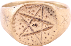 MEDIEVAL SORCERER'S PENTAGRAM RING, C.500-900 AD, SIZE 10 1/2