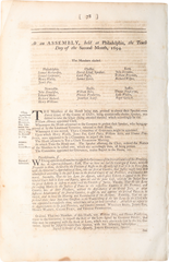 ACTUAL PAGE PRINTED BY BENJAMIN FRANKLIN IN 1752 - Fagan Arms