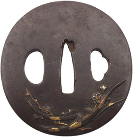 FINE LARGE OVAL IRON TSUBA