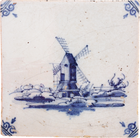DELFT BLUE ON WHITE TILE, MID 17TH CENTURY.
