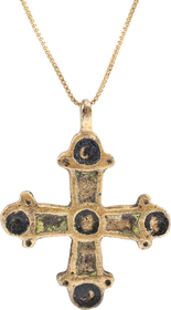 MEDIEVAL RUSSIAN ENAMELED CROSS NECKLACE, 10TH-13TH CENTURY