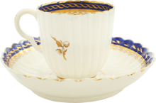 RARE SCOTTISH MOTIF ENGLISH CAUGHLEY COFFEE CUP AND SAUCER, C.1770