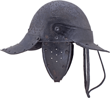 A GOOD ENGLISH HARQUEBUSIER'S HELMET MID-17th CENTURY