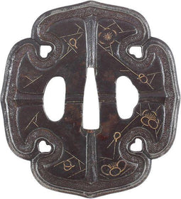 LARGE AOI SHAPED KAGA SCHOOL IRON TSUBA